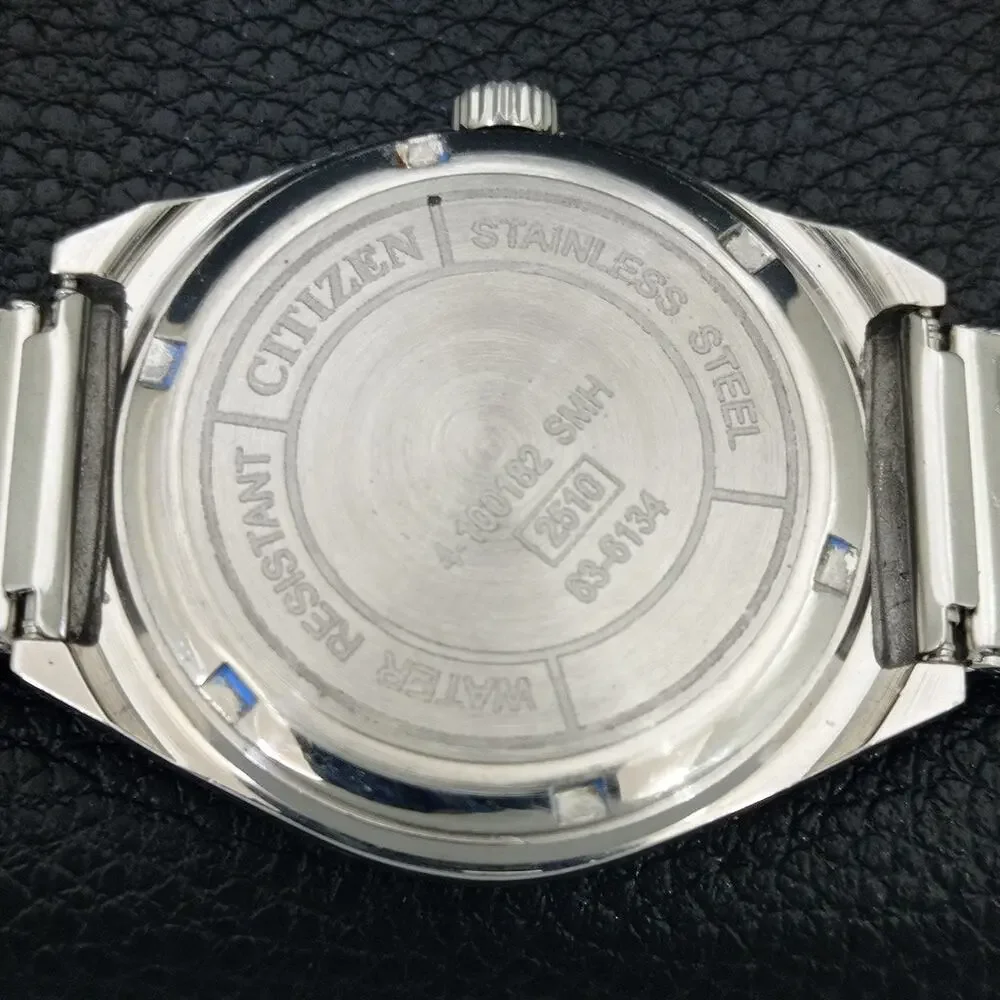 Vintage 1977 Citizen Manual Wound Mens Silver Watch & Black accents